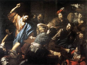 "You get 'em, Jesus!" (In the temple, driving out the money changers)